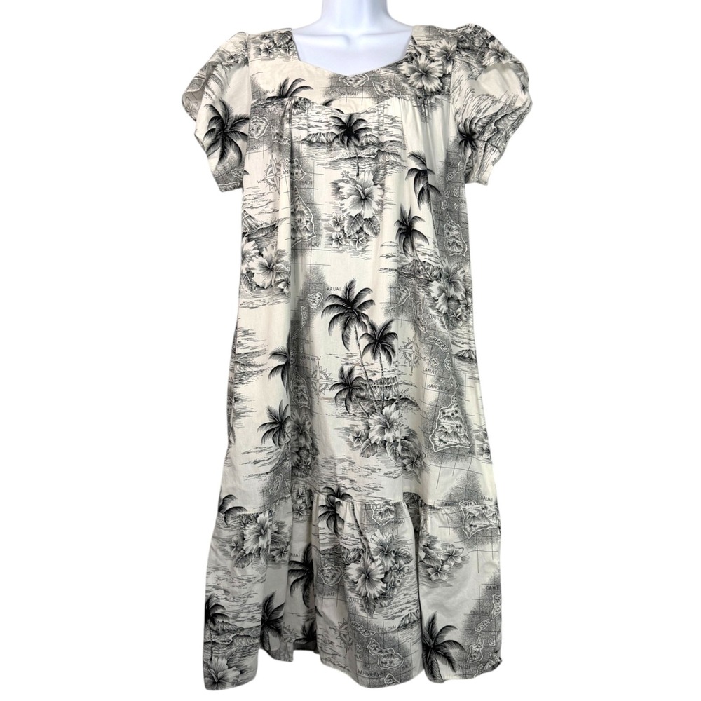 Aloha Republic Hawaiian Dress Sz S Tropical Palm Tree Map Print Midi Muumuu